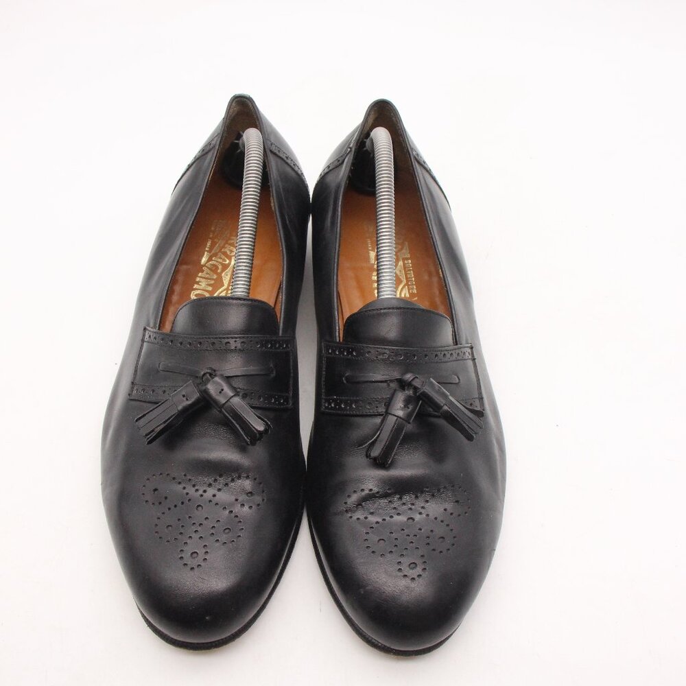 Salvatore Ferragamo Black Leather Tassel Loafers